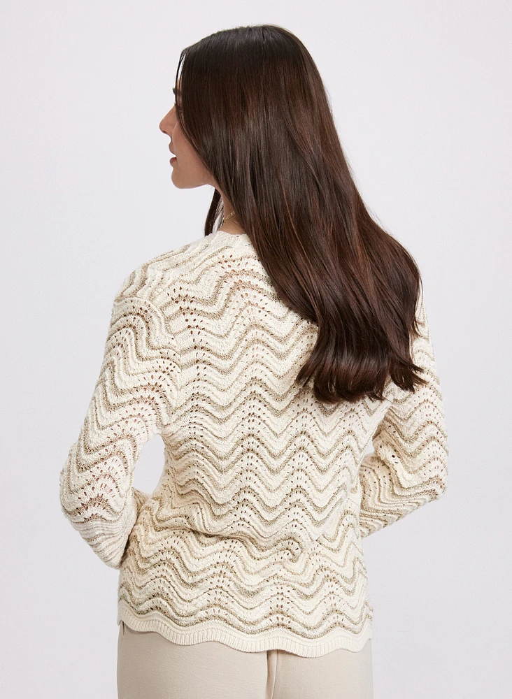 Wavy Pointelle Knit Cardigan