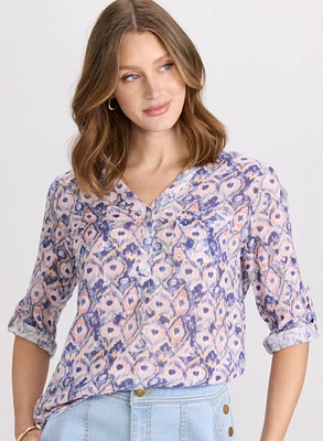 Geometric Stretch Cotton Blouse