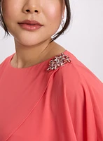 Brooch Embellished Capelet Dress
