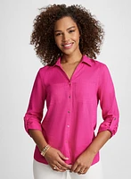 Linen-Blend Roll-Up Sleeve Blouse