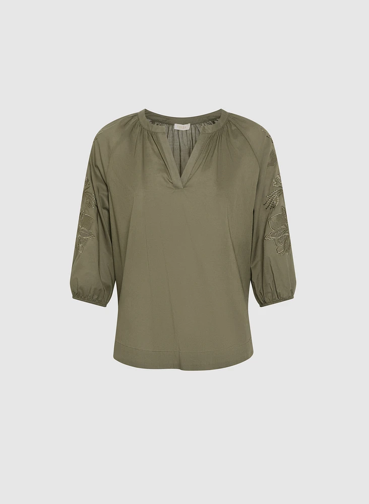 Embroidered 3/4 Sleeve Blouse