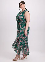 Floral Waterfall Ruffle Dress