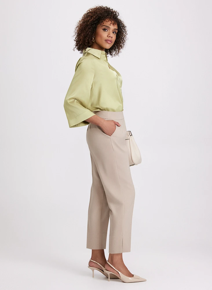 Pleated Slim-Leg Pants