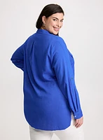 Blouse à manches roulées en mélange de lin