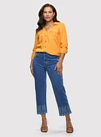 Embroidered Hem Capri Jeans