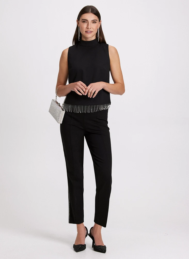 Sofia Rhinestone Trim Slim-Leg Pants - Short