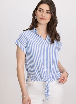 Blouse rayée en mélange de lin
