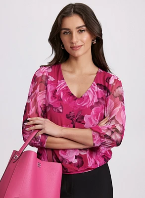 Mesh Rose Print Top