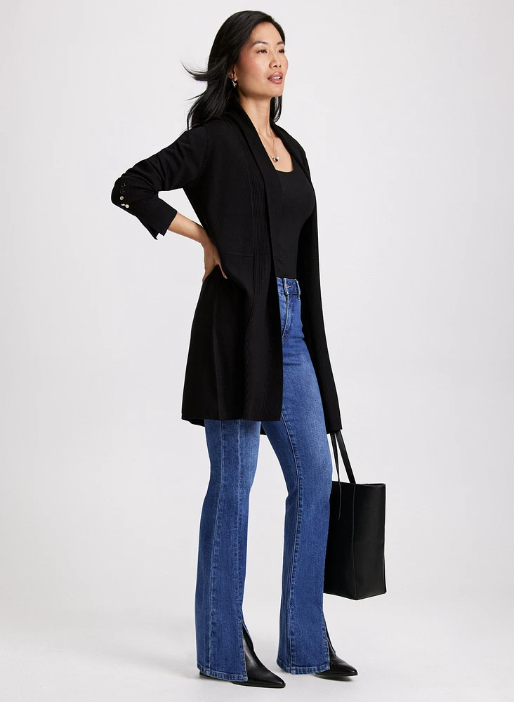 Button Detail Cardigan & Flared Jeans