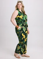 Palm Print Wide-Leg Pants