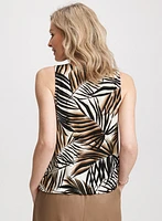 Sleeveless Leaf-Print Keyhole Top