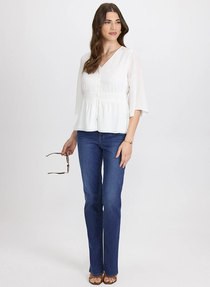 Flare Sleeve Button-Down Blouse
