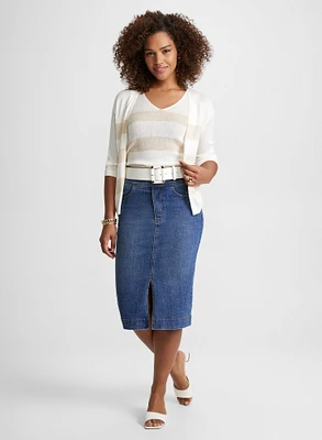 Cardigan rayé et jupe en denim 