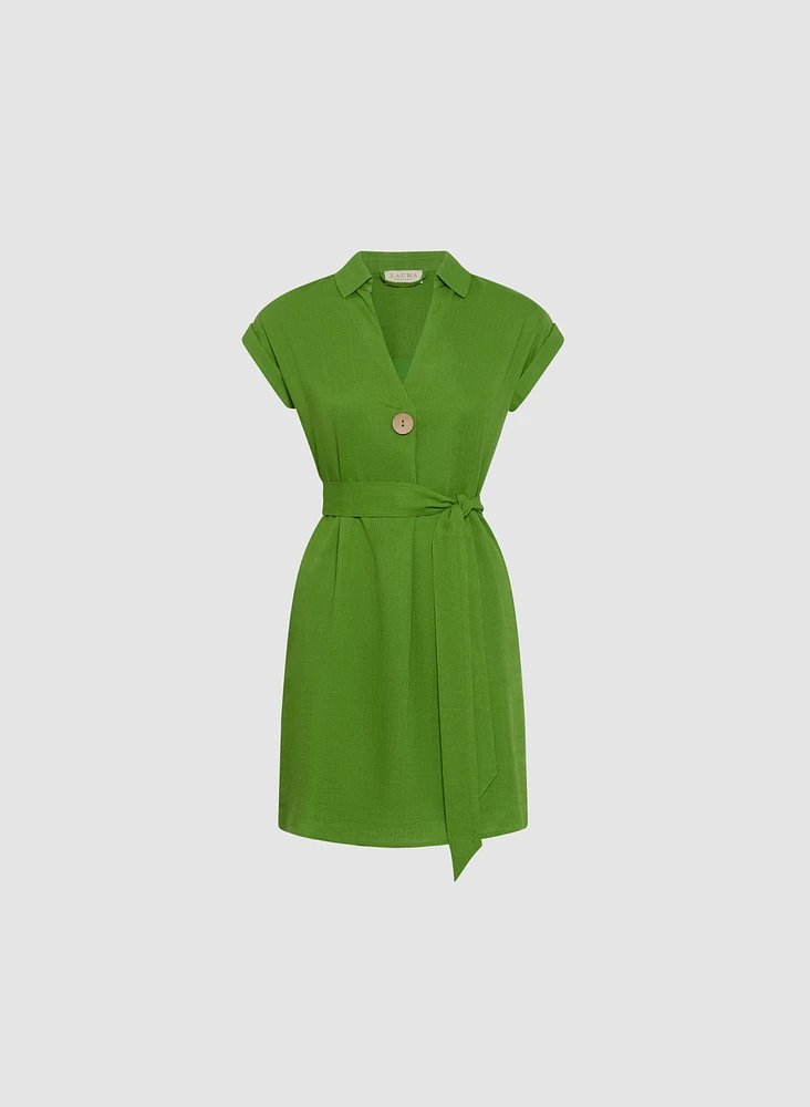 Robe en lin à col chemisier