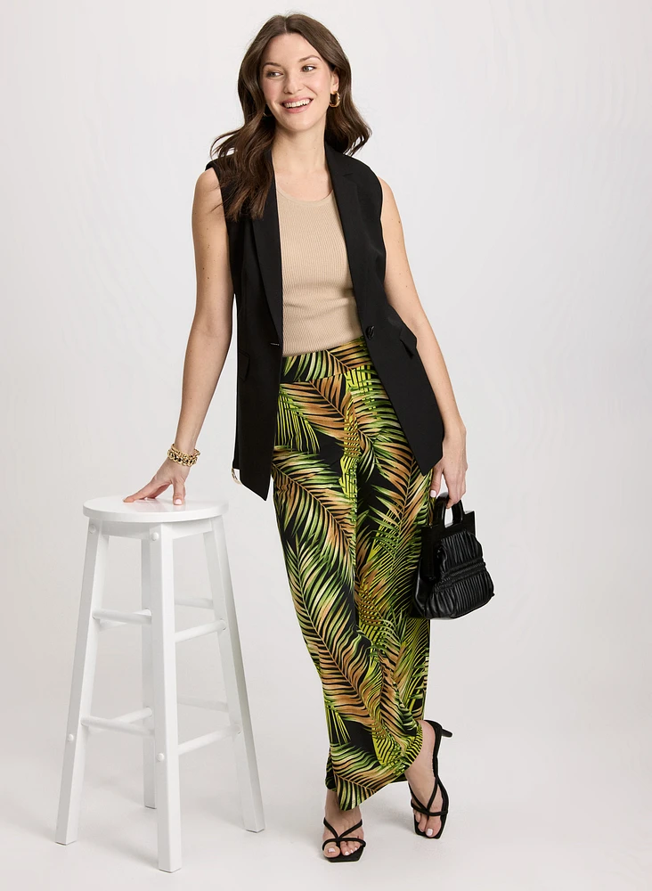 Palm Print Wide Leg Pants