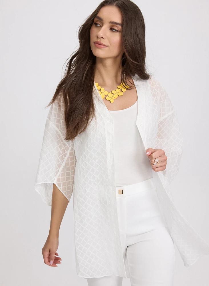 Cotton Grid Print Blouse