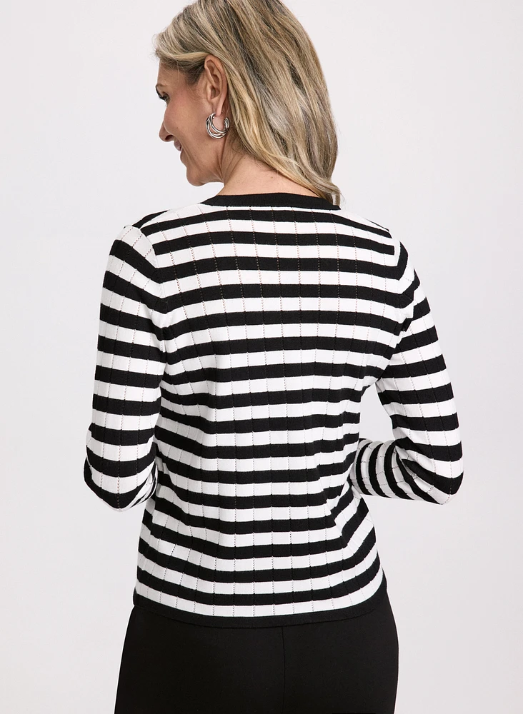 Striped Flared-Cuff Cardigan