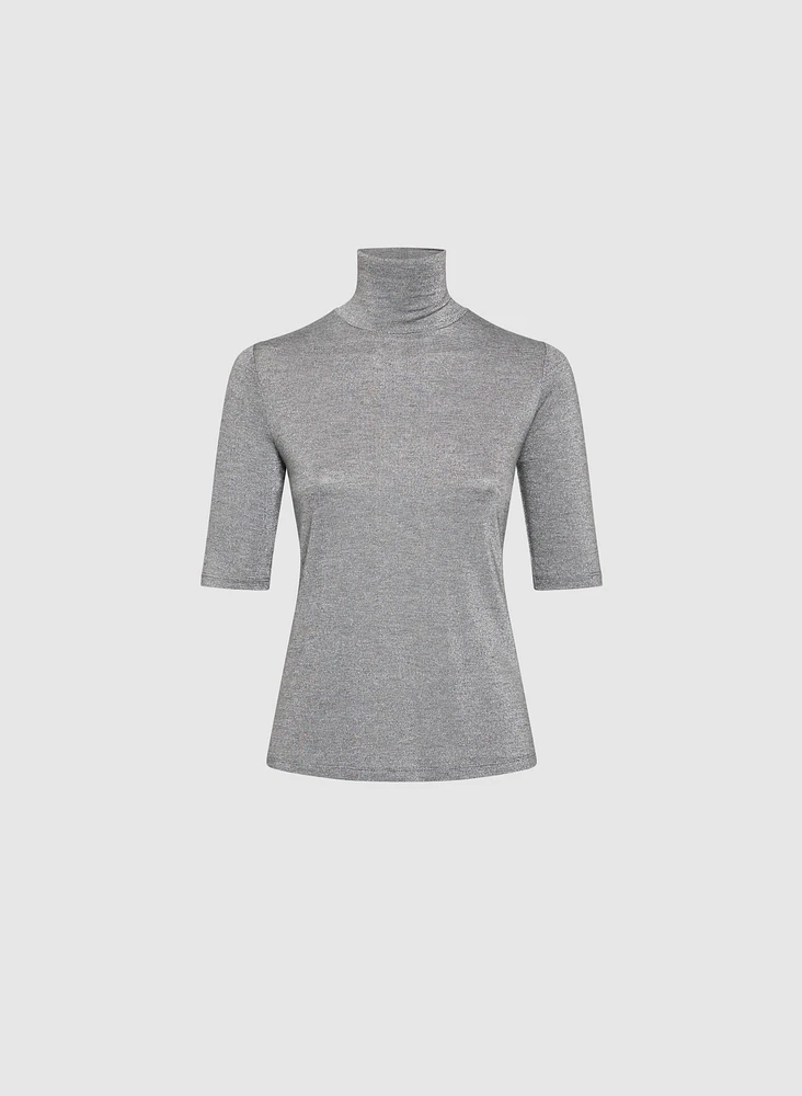 Metallic Knit Turtleneck Top