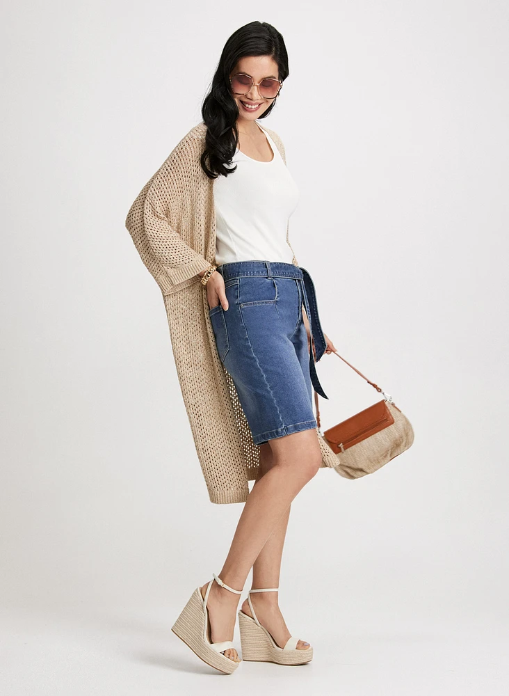 Short en denim avec ceinture à nouer