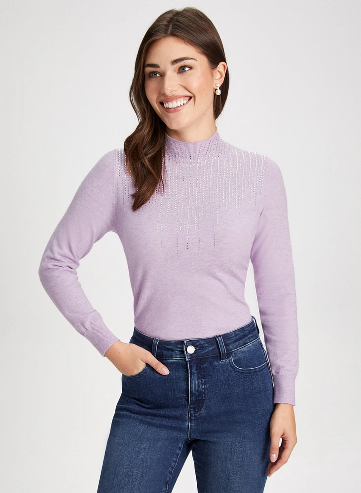 Rhinestone Mock Neck Sweater