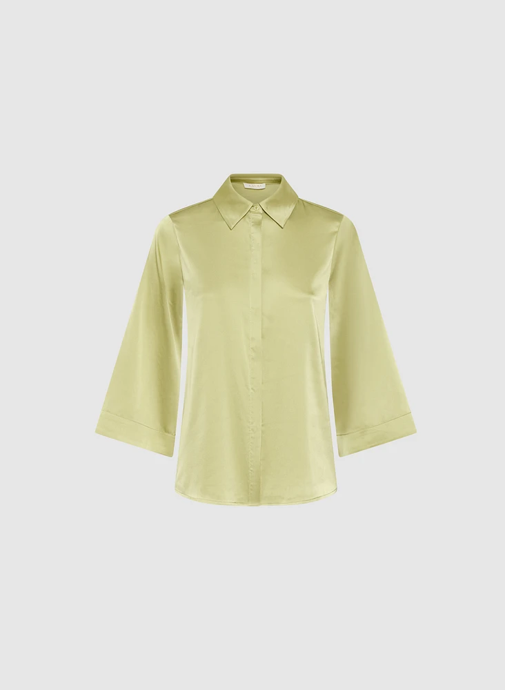 Flared Sleeve Satin Blouse