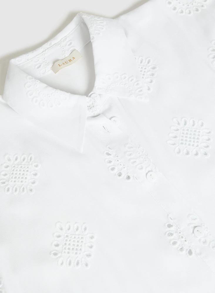Embroidered Button-Down Blouse
