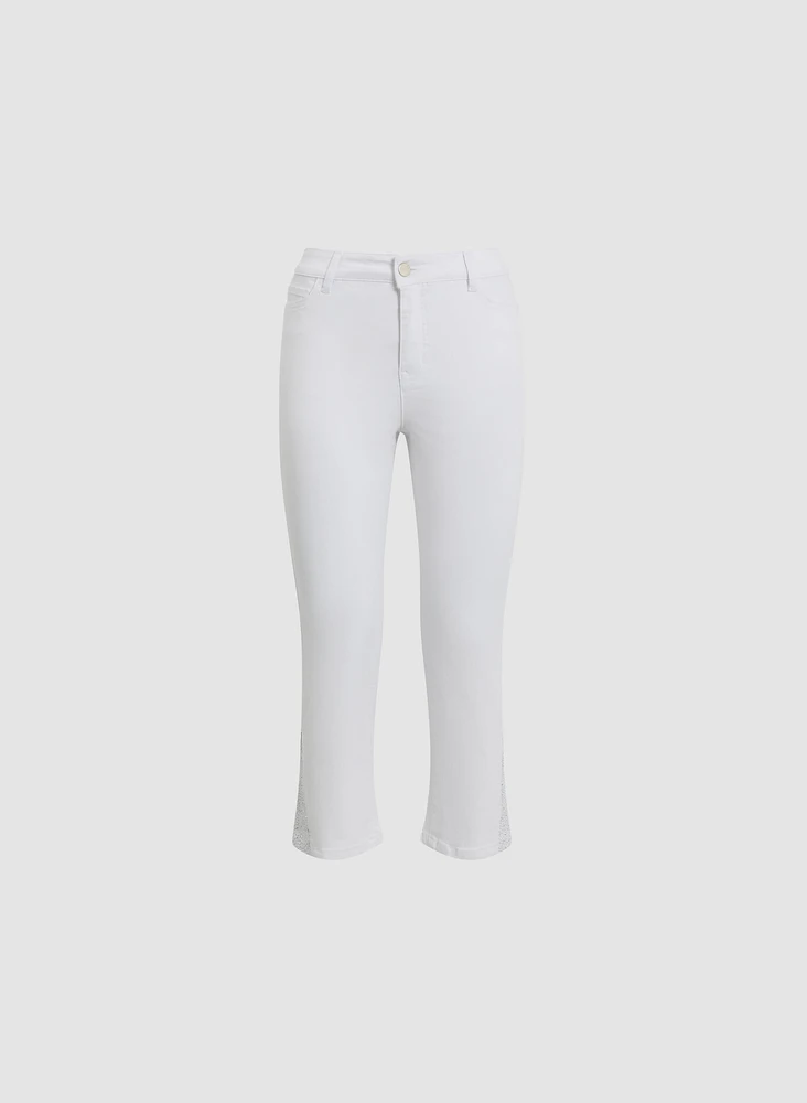 Rhinestone Trim Slim Leg Jeans