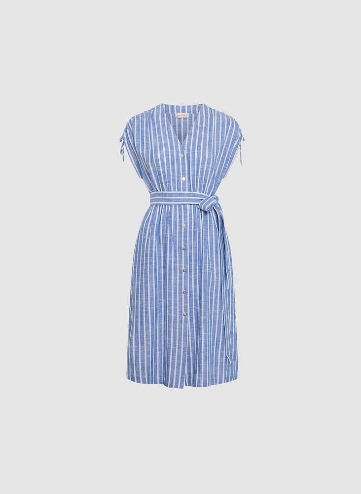 Midi Striped Linen Blend Dress