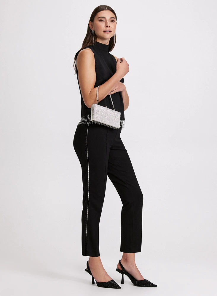Sofia Rhinestone Trim Slim-Leg Pants - Short