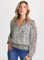 Animal Print Smocked Waist Blouse