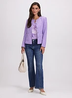 Tweed Button-Down Jacket & Flare Leg Jeans