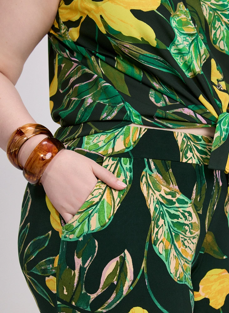 Palm Print Wide-Leg Pants