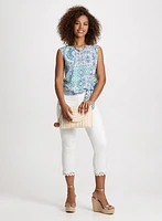 Tied-Hem Mosaic Print Top