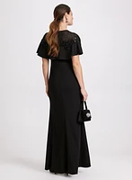 Sequin Embroidered Cape Sleeve Dress
