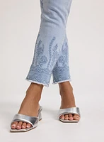 Pull-On Embroidered Hem Jeans