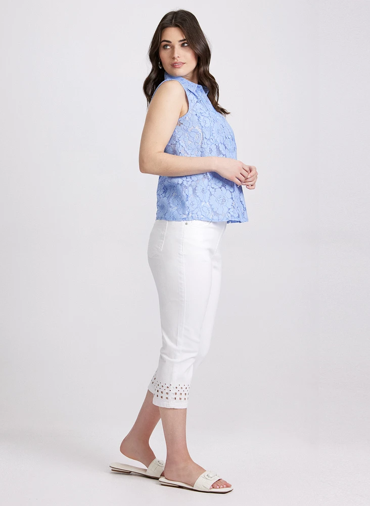 Perforated Denim Capris
