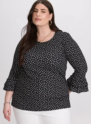 Polka Dot Bell Sleeve Top