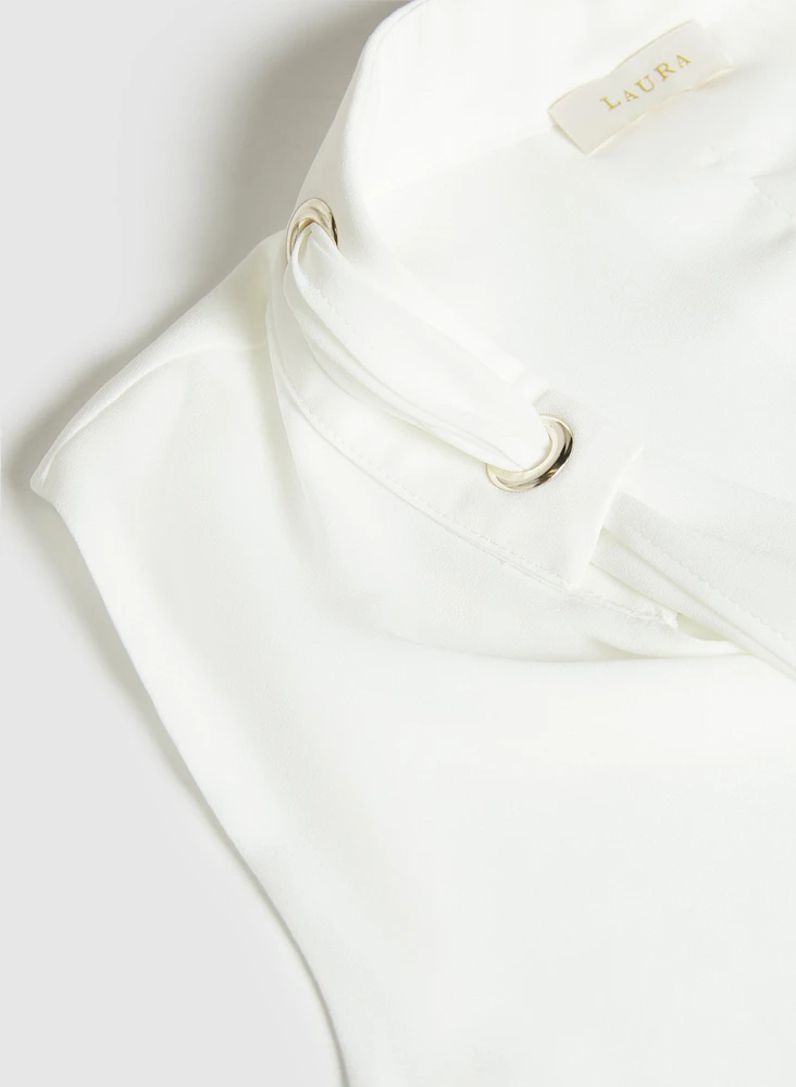 Lace-Through Tie-Neck Blouse