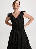 Ruffle V-Neck Fit & Flare Dress