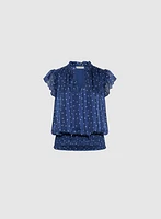 Polka Dot Print Smocked Blouse