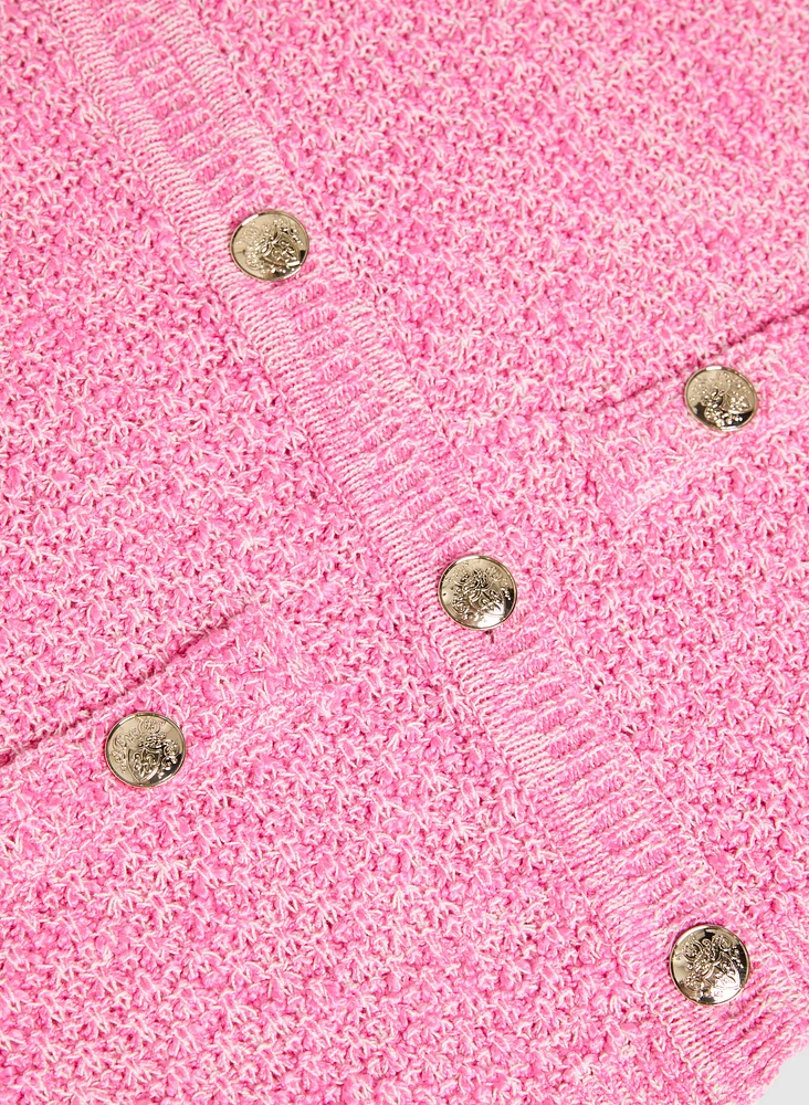 Embossed Button-Down Cardigan