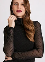 Rhinestone Embellished Mock Neck Top