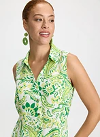 Sleeveless Paisley Button-Down Tunic