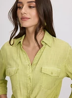 Linen-Blend Crosshatch Detail Blouse