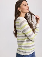 Striped Pointelle Knit Sweater