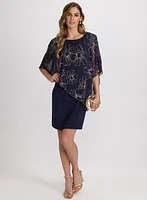 Metallic Floral Capelet Dress