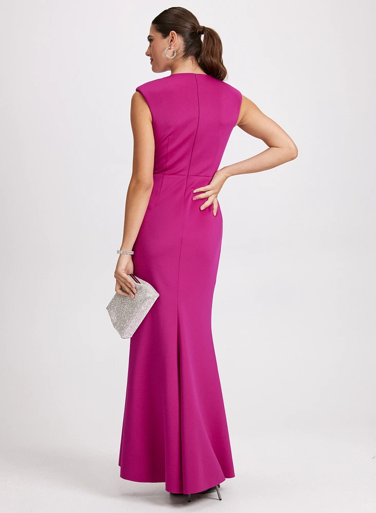Flower Detail Crossneck Evening Dress