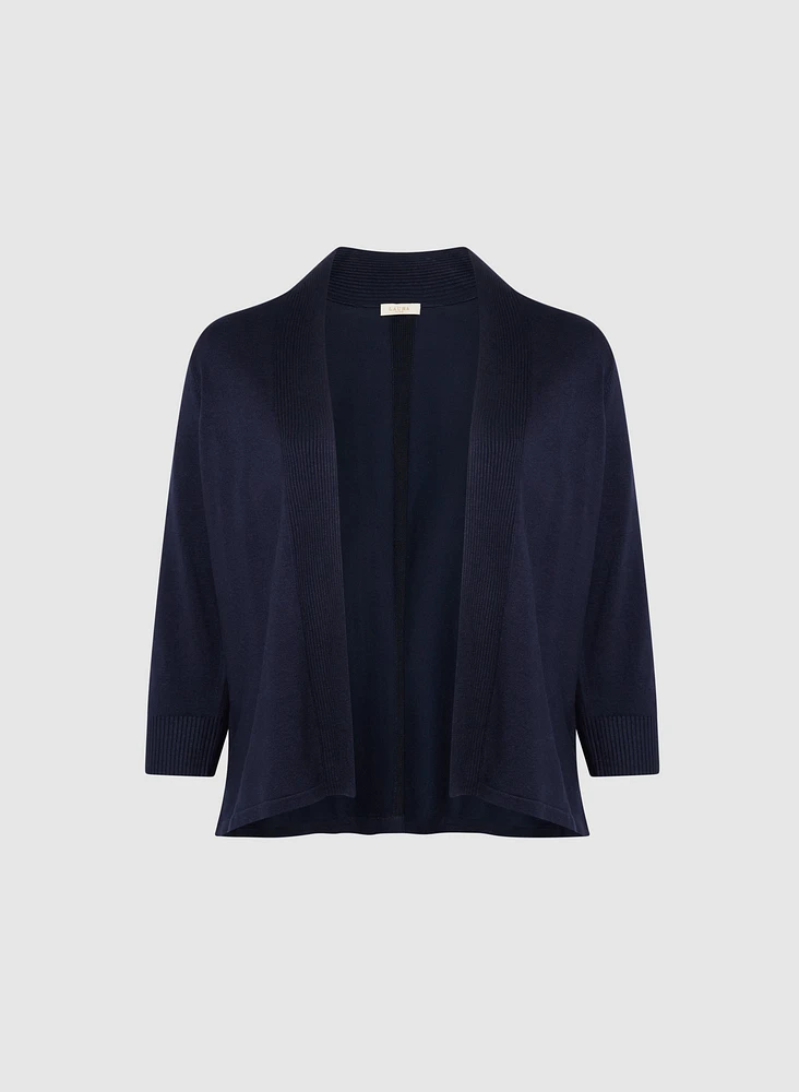 Ribbed Trim Open-Front Cardigan