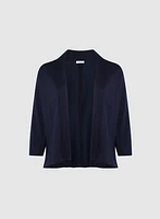 Ribbed Trim Open-Front Cardigan