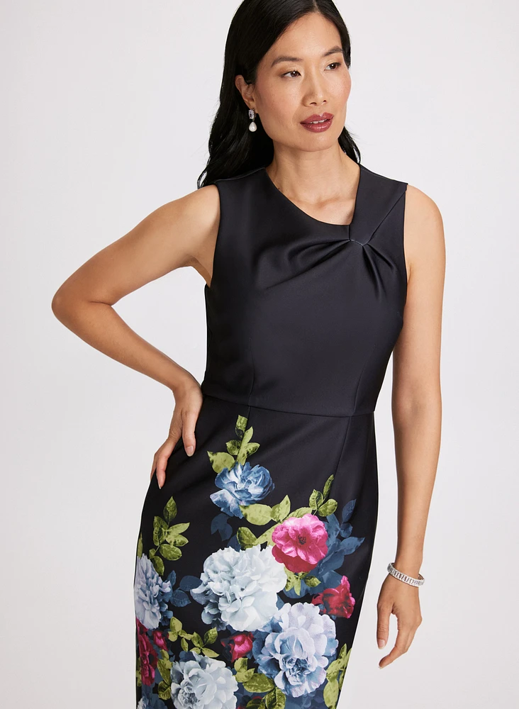 Floral Twist-Neck Sheath Dress